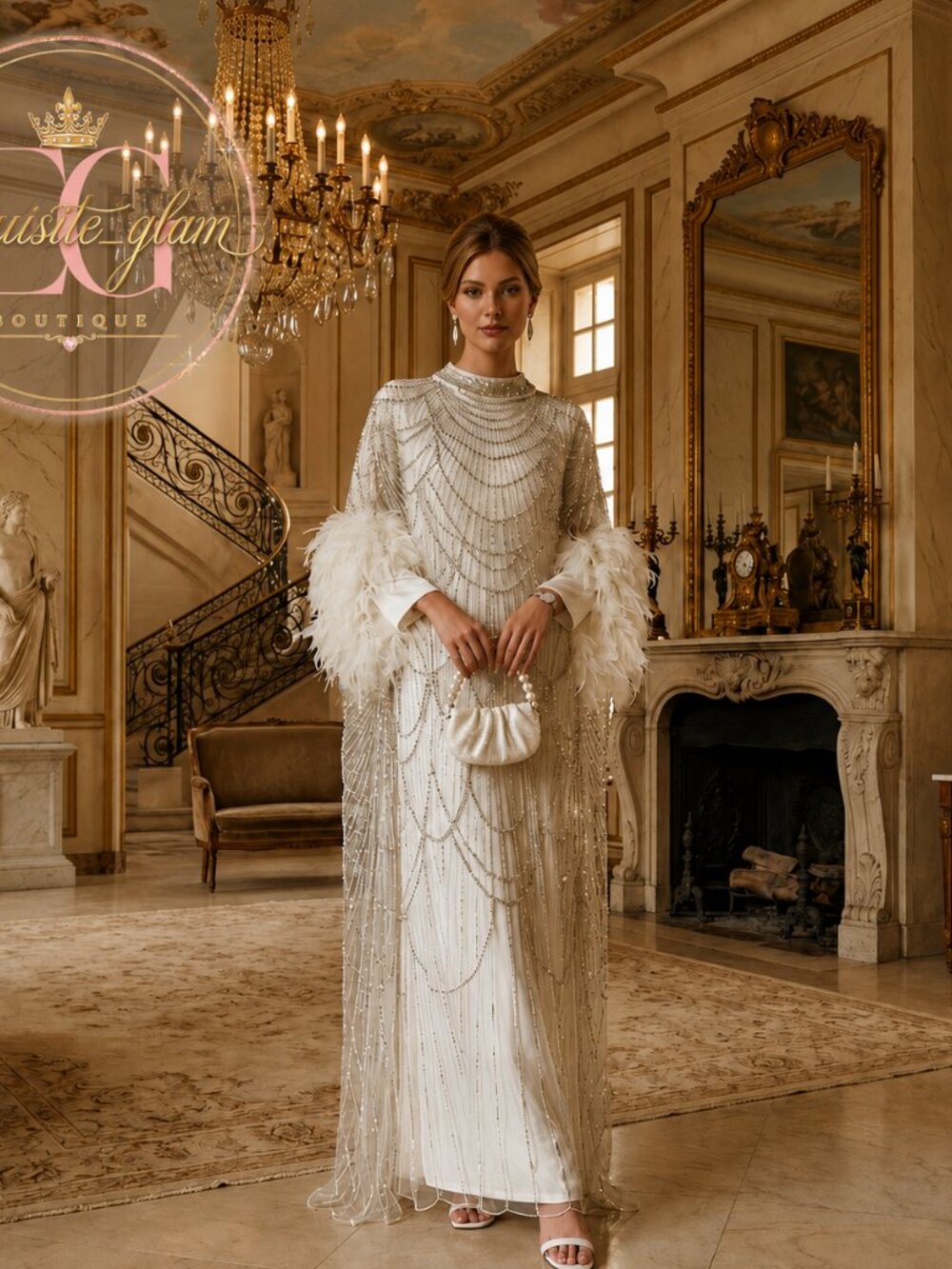 Gorgeous Beaded Bridal Gown Couture Designer Rhinestones Wedding Glamorous Dress